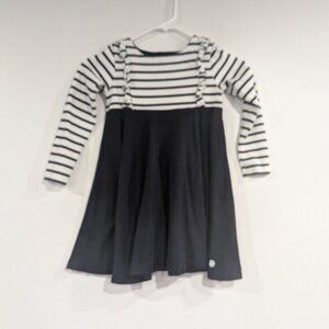 Petit Bateau Striped Long Sleeve Dress White Navy Blue Size 6